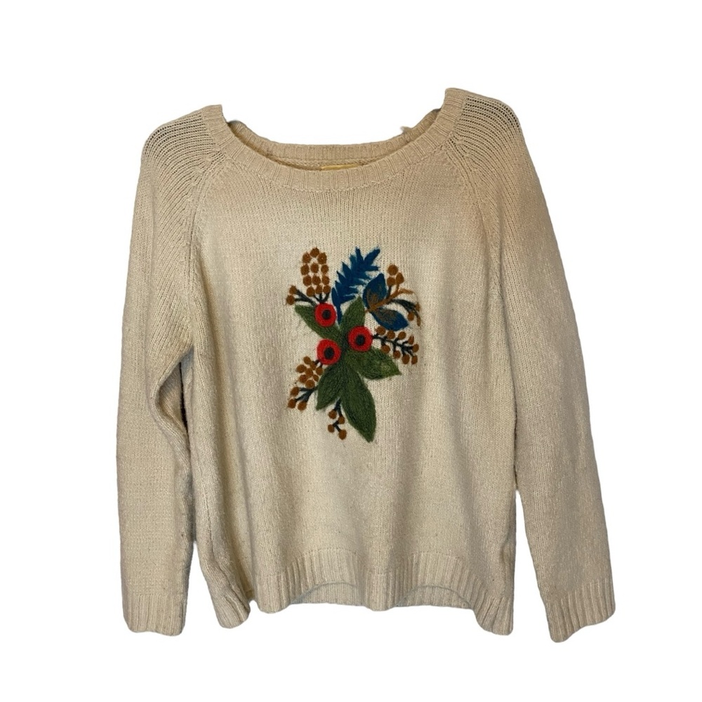 The Korner Cream Embroidered Crew Neck Sweaters with Festive Flair